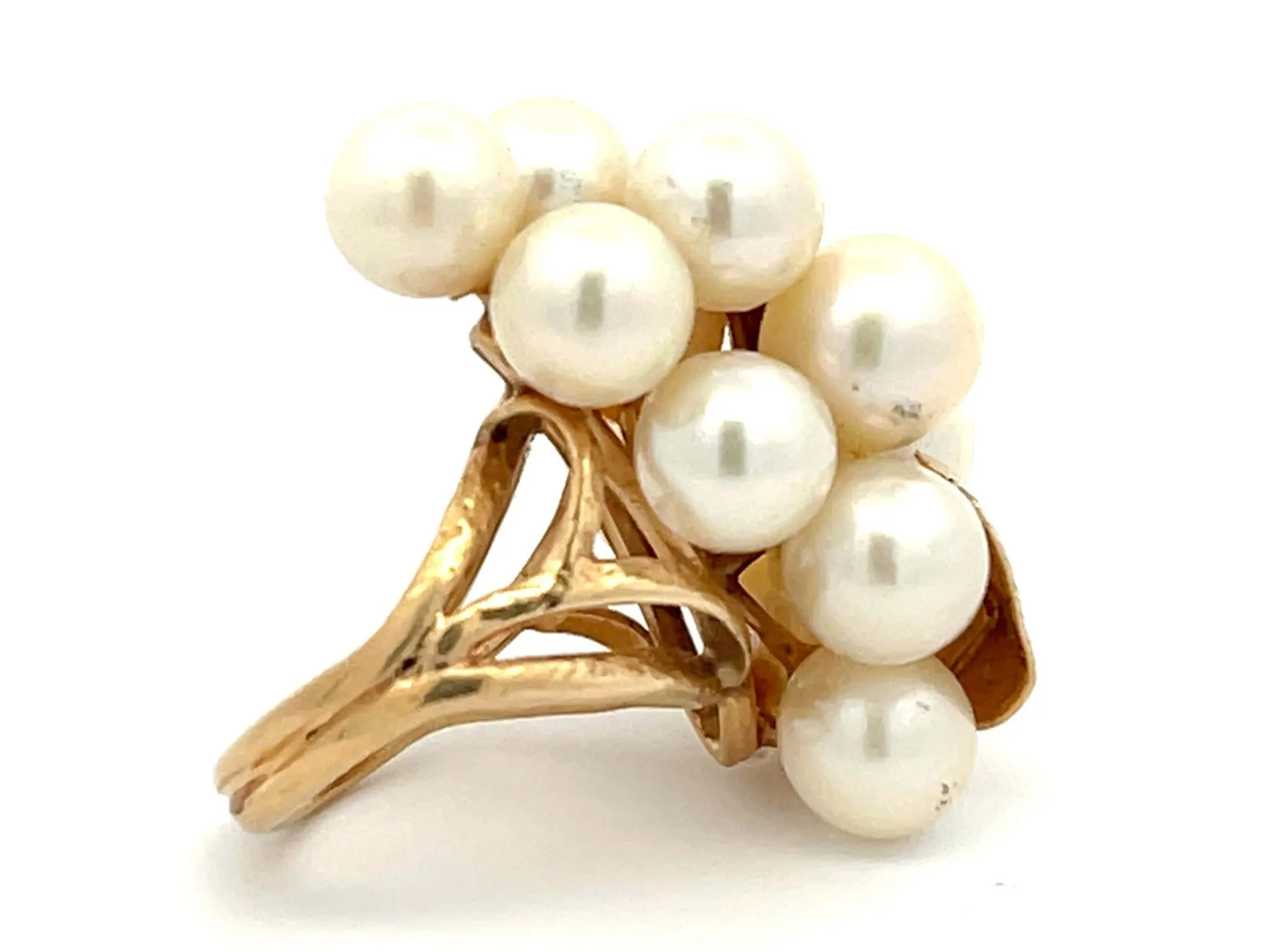 Mings Large Akoya Pearl and Leaf Ring in 14k Yellow Gold