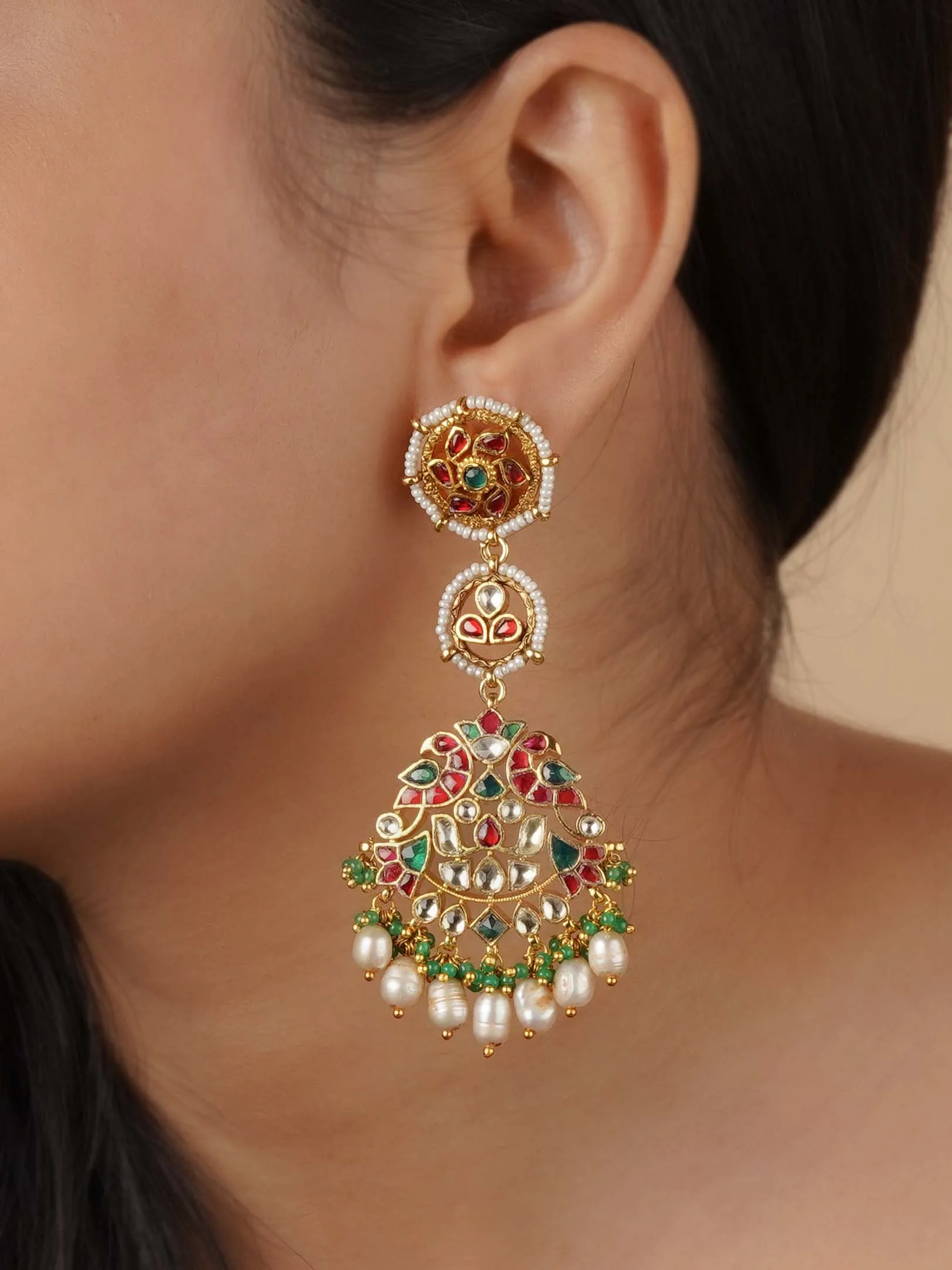 Multicolor Gold Plated Jadau Kundan Earrings - ME1240M