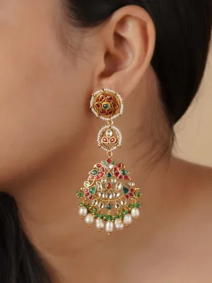 Multicolor Gold Plated Jadau Kundan Earrings - ME1240M