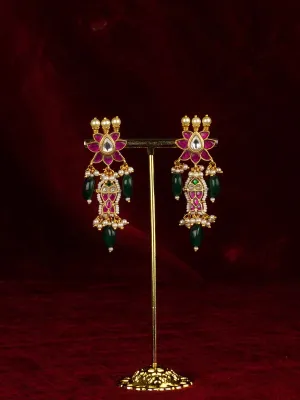 Multicolor Gold Plated Jadau Kundan Earrings - ME1270M