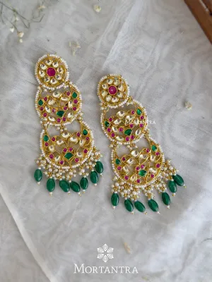 Multicolor Gold Plated Jadau Kundan Earrings - ME75