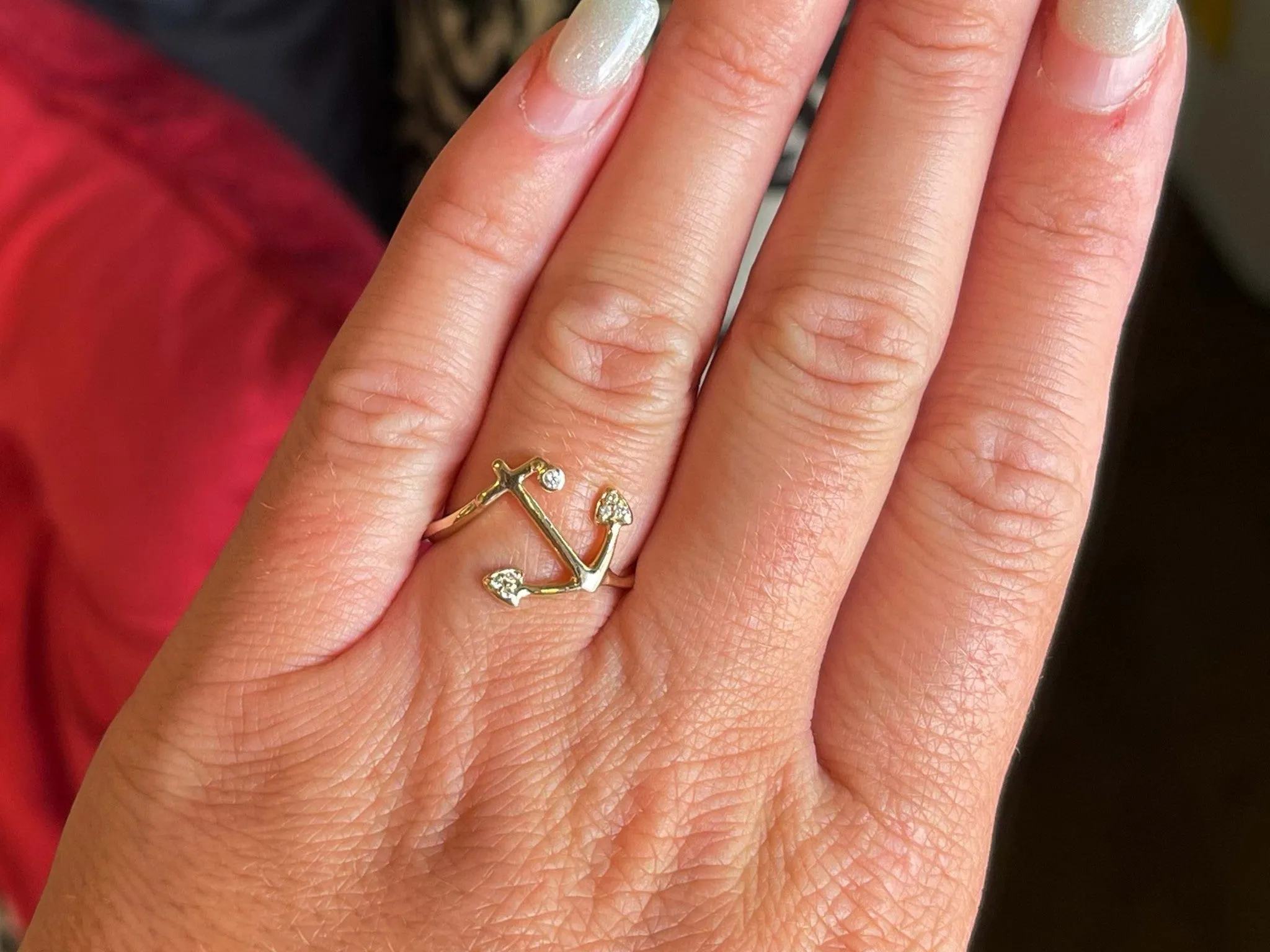 Nahoku Diamond Anchor Ring in 14K Yellow Gold