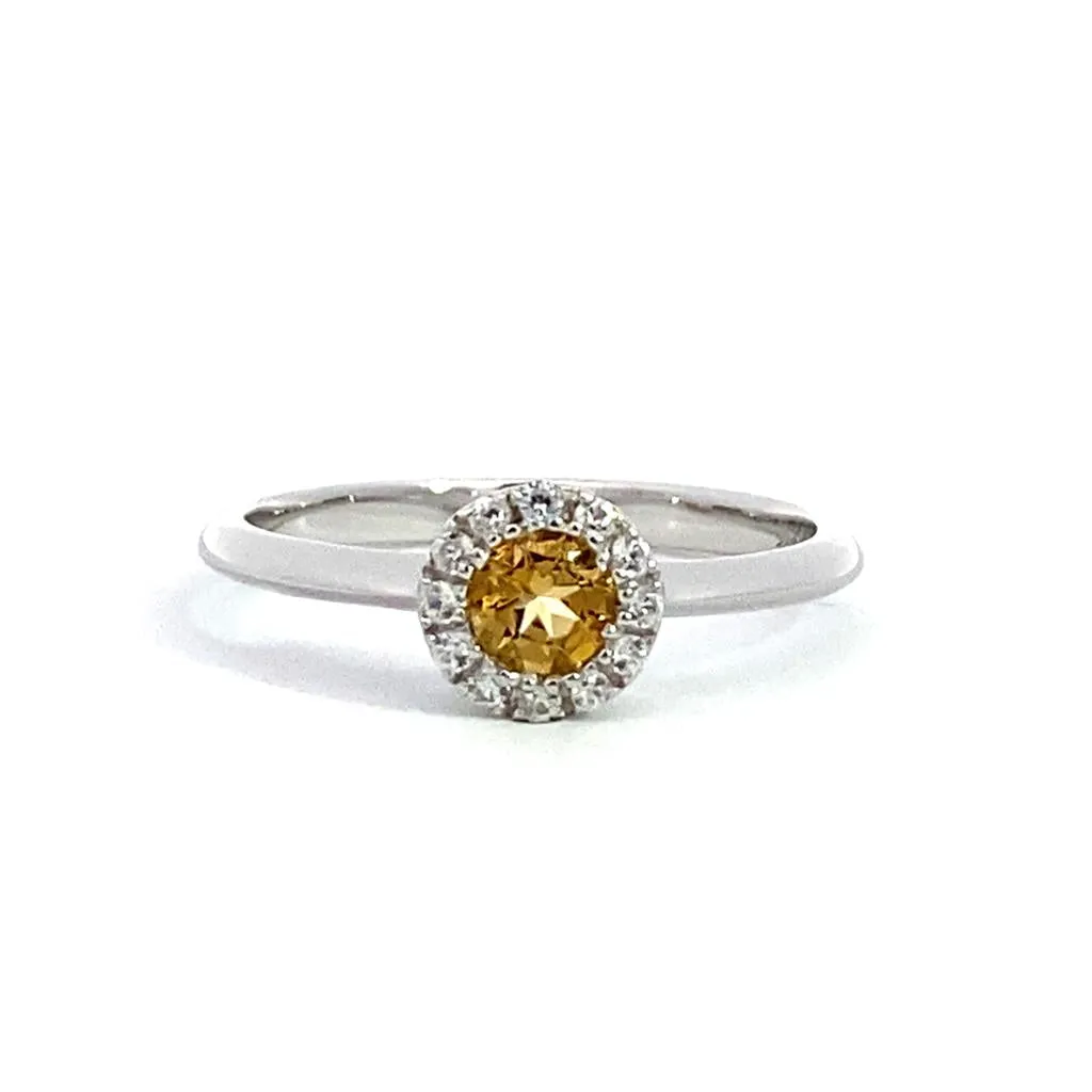 November Birthstone Ring: Sterling Silver Citrine Halo Ring