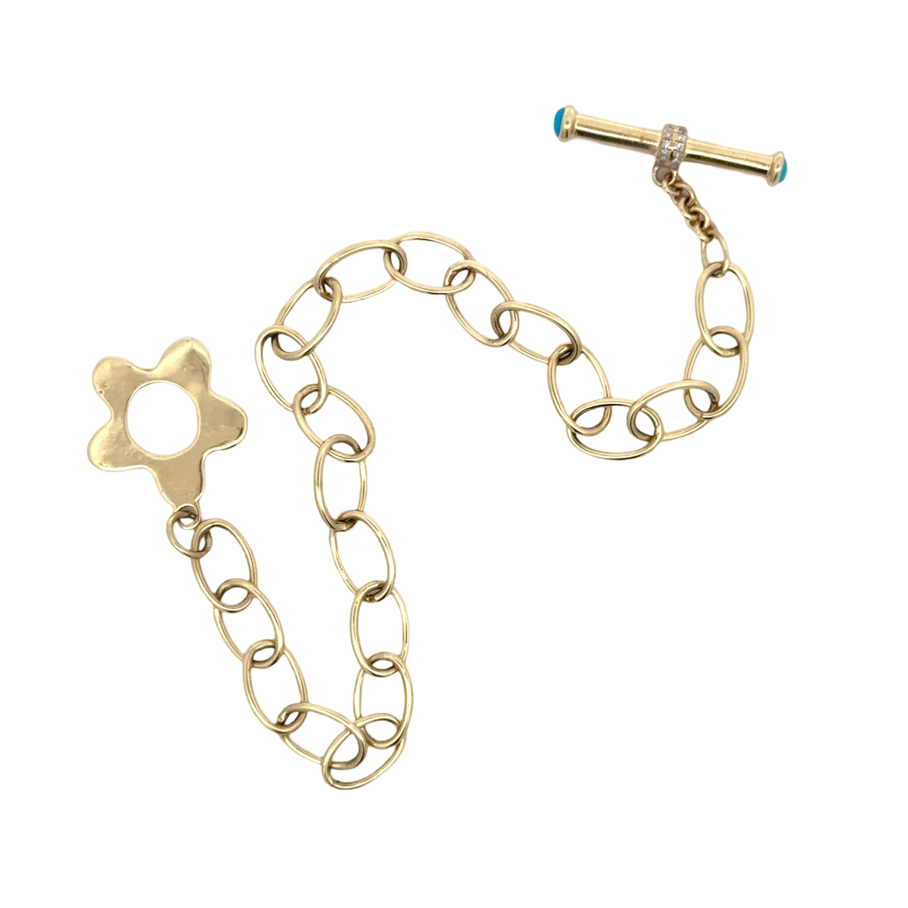 Oval Link Bracelet with Turquoise & Diamond Toggle Clasp