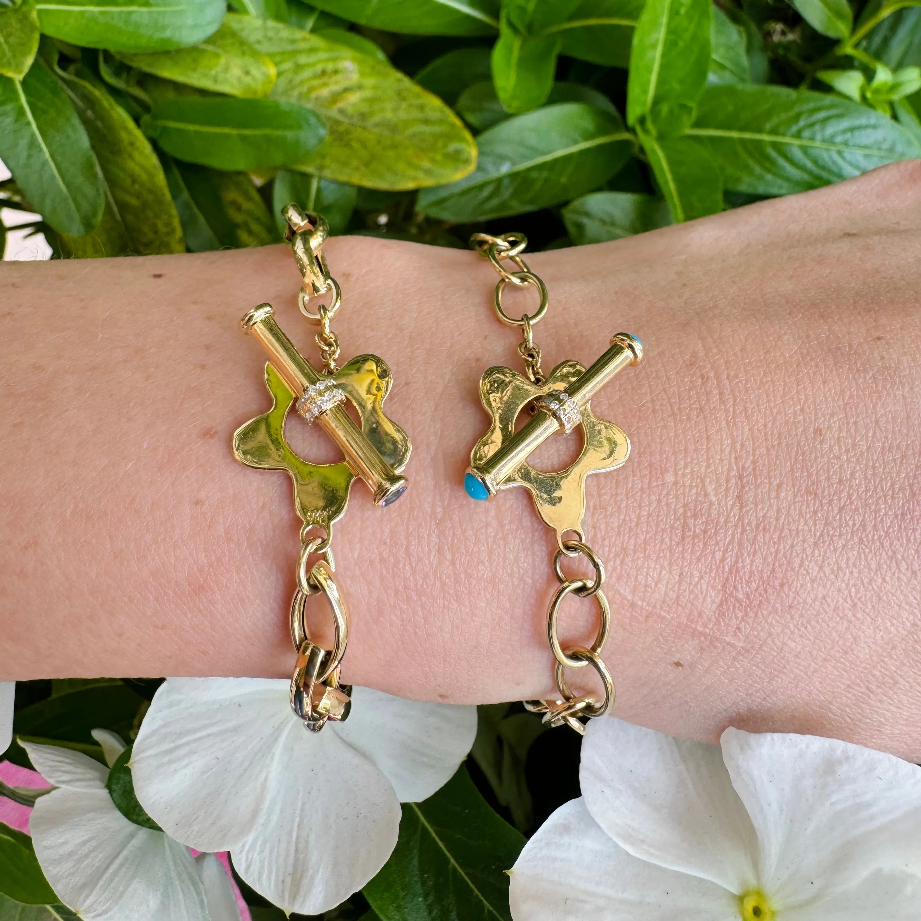 Oval Link Bracelet with Turquoise & Diamond Toggle Clasp