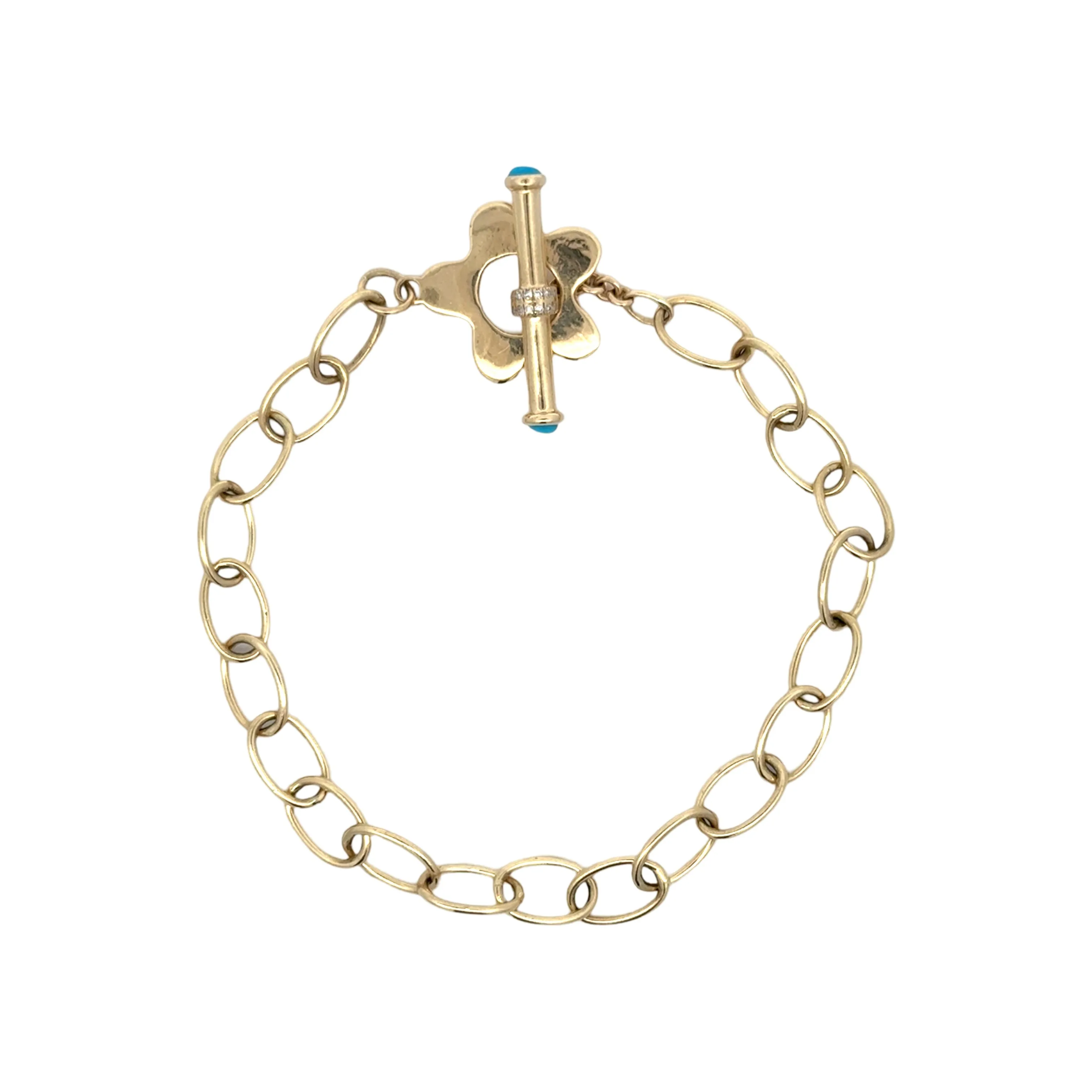 Oval Link Bracelet with Turquoise & Diamond Toggle Clasp
