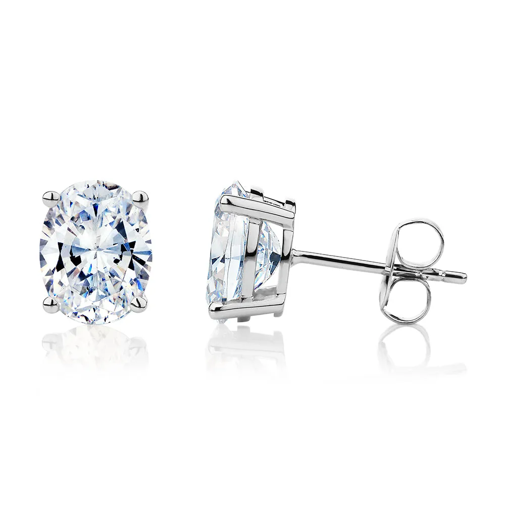 Oval stud earrings with 3.72 carats* of diamond simulants in 10 carat white gold
