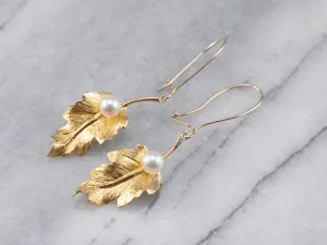 Pearl Gold Leaf Drop Earrings