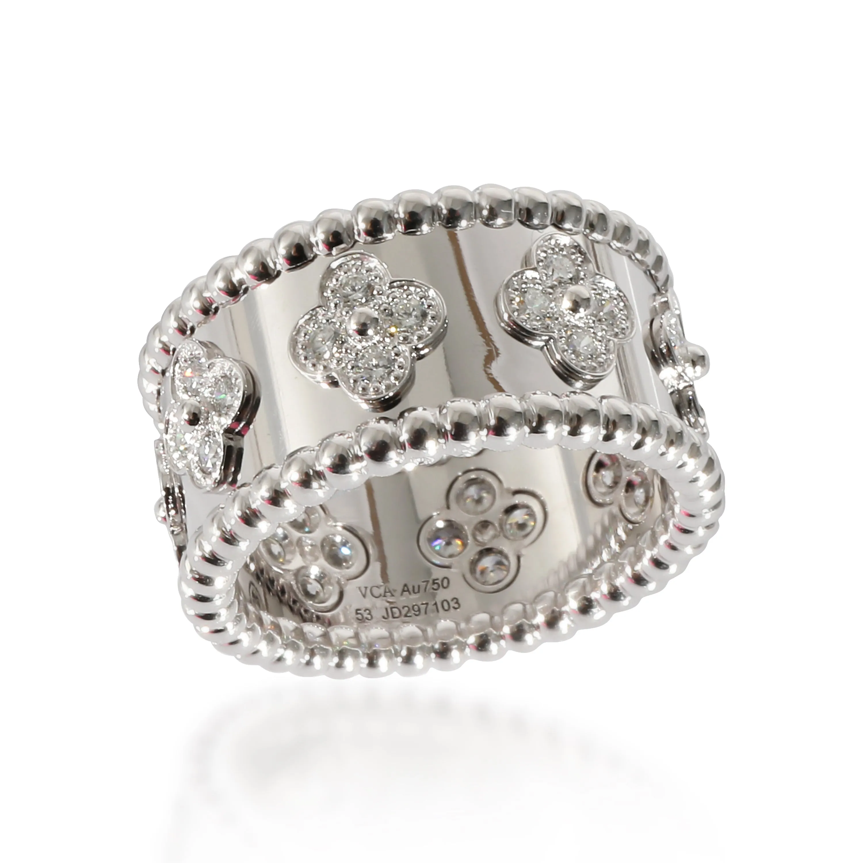 Perlee Clovers Ring in 18k White Gold 0.62 CTW