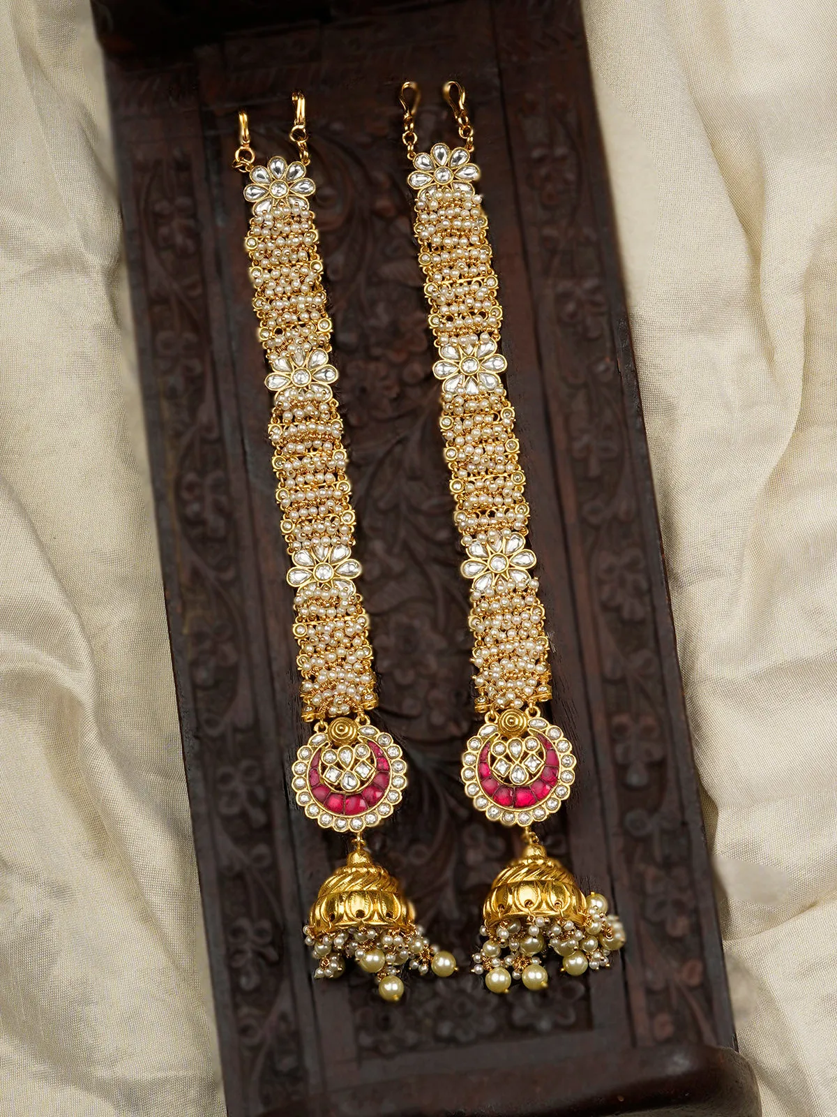 Pink Color Gold Plated Jadau Kundan Earrings - ME1137WP
