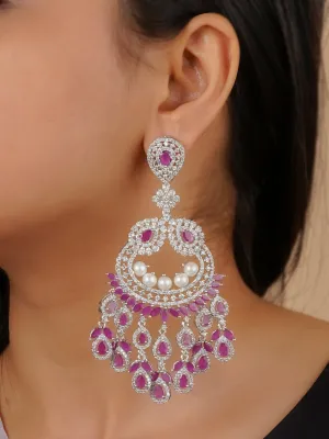 Pink Color Silver Plated Faux Diamond Earrings - CZEAR546P