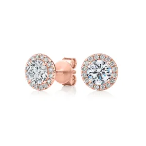 Premium Certified Lab-Grown Diamond, 1.67 carat TW round brilliant halo earrings in 14 carat rose gold