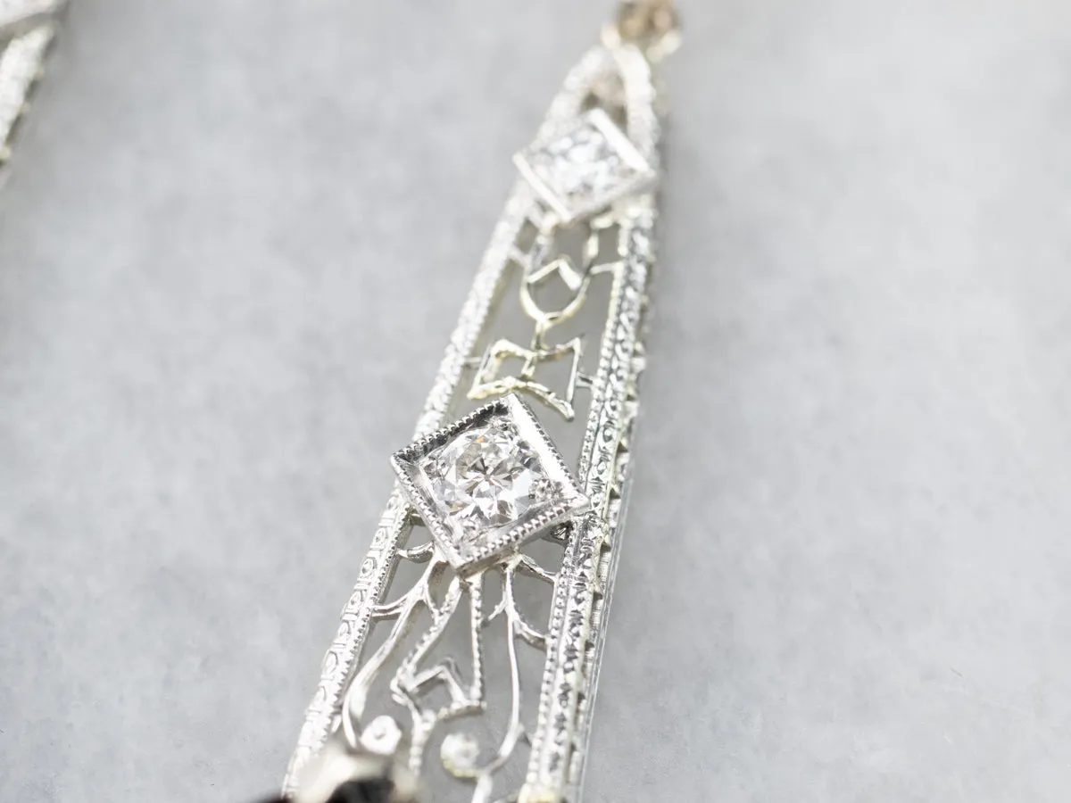 Pyrope Garnet and Diamond Filigree Drop Earrings