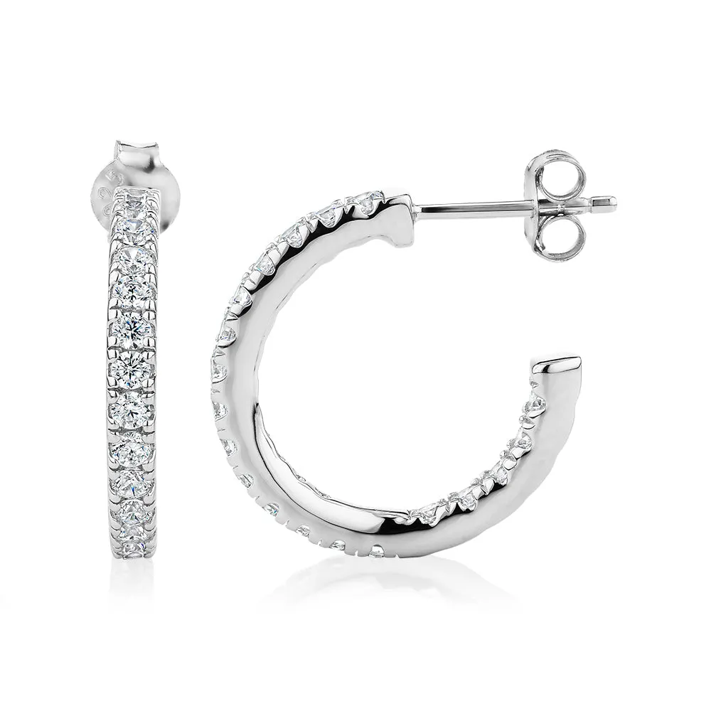 Round Brilliant hoop earrings with 1.14 carats* of diamond simulants in sterling silver