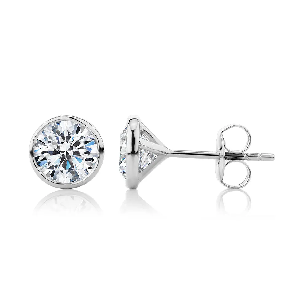 Round Brilliant stud earrings with 2 carats* of diamond simulants in 10 carat white gold