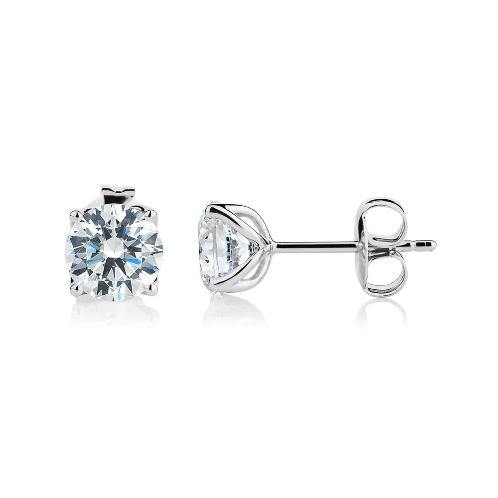 Round Brilliant stud earrings with 2 carats* of diamond simulants in 10 carat white gold