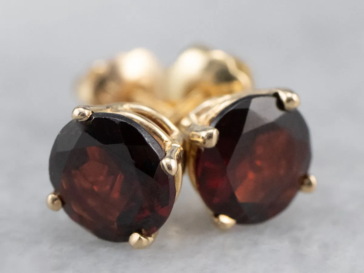 Round Garnet Gold Stud Earrings