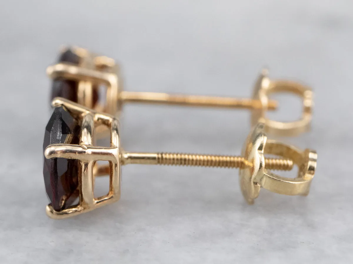 Round Garnet Gold Stud Earrings