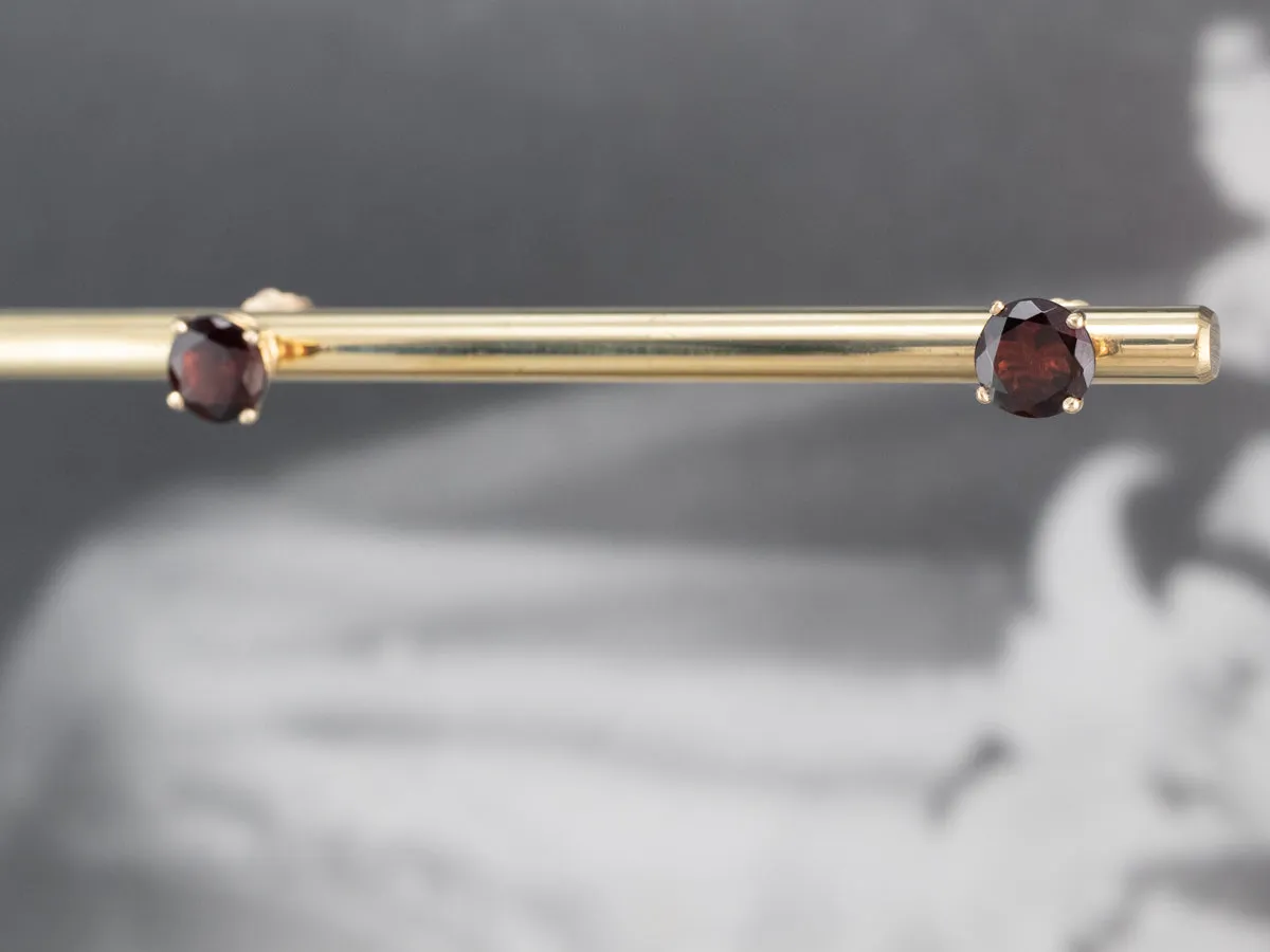 Round Garnet Gold Stud Earrings