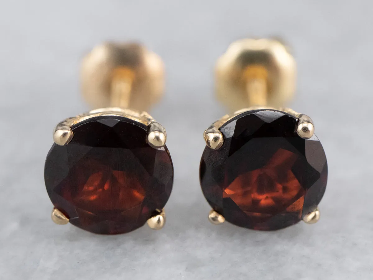 Round Garnet Gold Stud Earrings