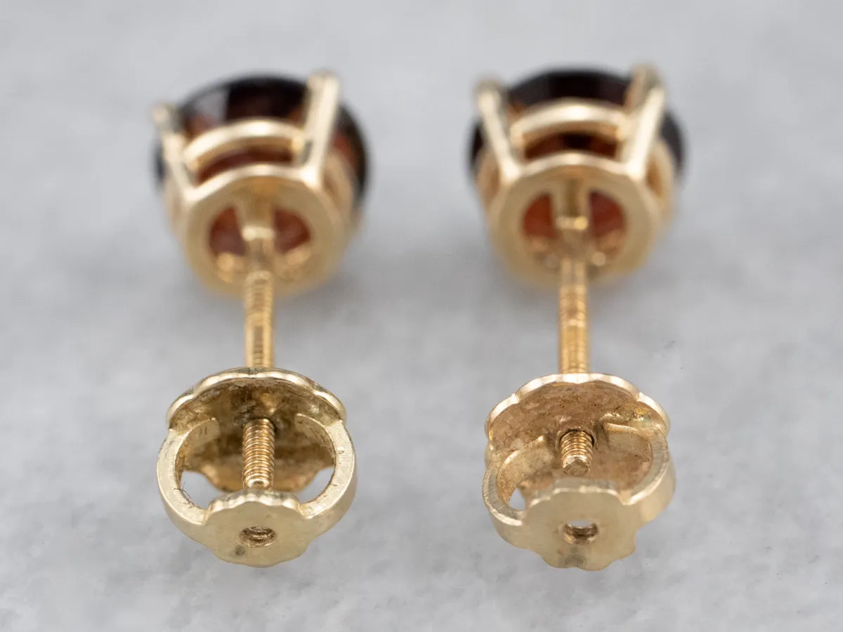 Round Garnet Gold Stud Earrings