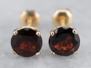 Round Garnet Gold Stud Earrings