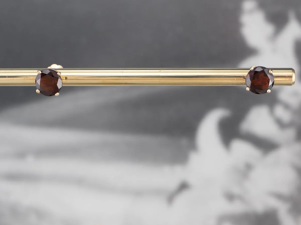 Round Garnet Gold Stud Earrings