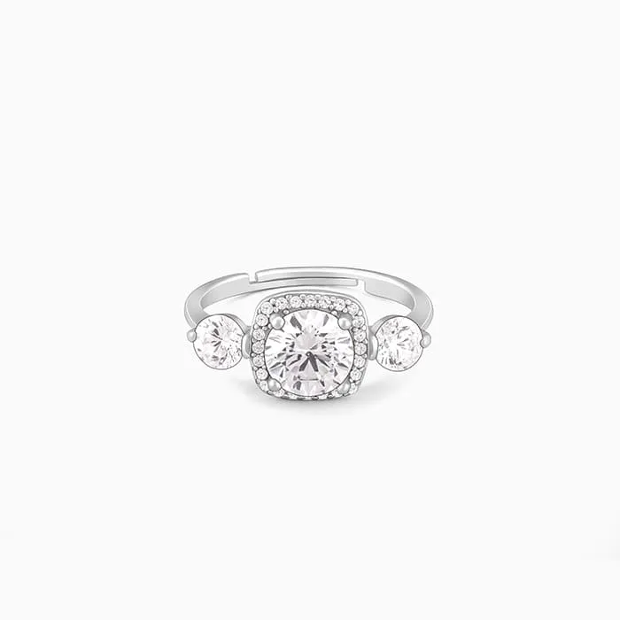 Round Stoned Silver Open Ring