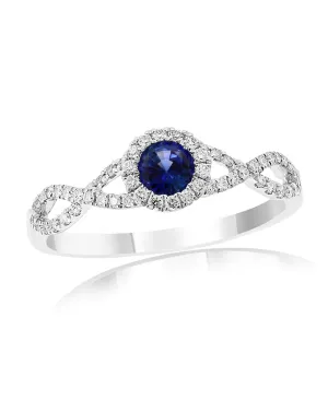Sapphire & Diamond Infinity Shank Ring in 14K White Gold (0.29 ct Sapphire)