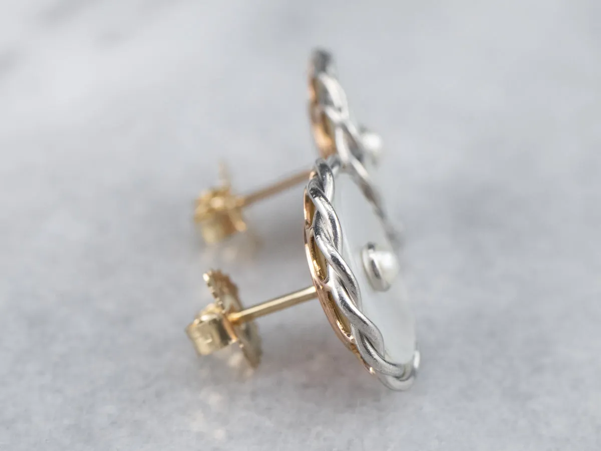 Seed Pearl and Mother of Pearl Stud Earrings