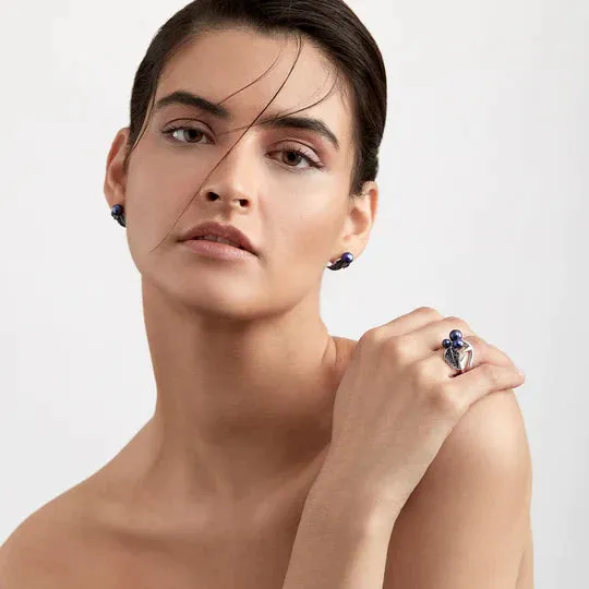 Shaun Leane Blackthorn Sterling Silver Black Spinel Pearl Leaf Ring