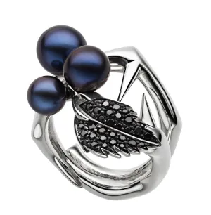 Shaun Leane Blackthorn Sterling Silver Black Spinel Pearl Leaf Ring