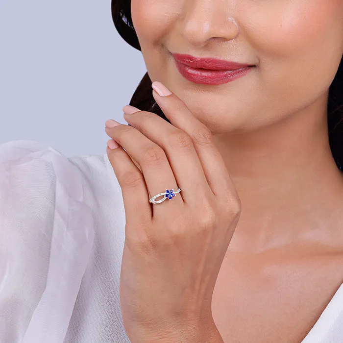 Silver Blue Floral Ring