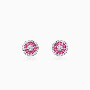Silver Pink Wheel Earrings
