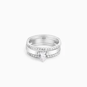Silver Radiant Heart 2-in-1 Rings