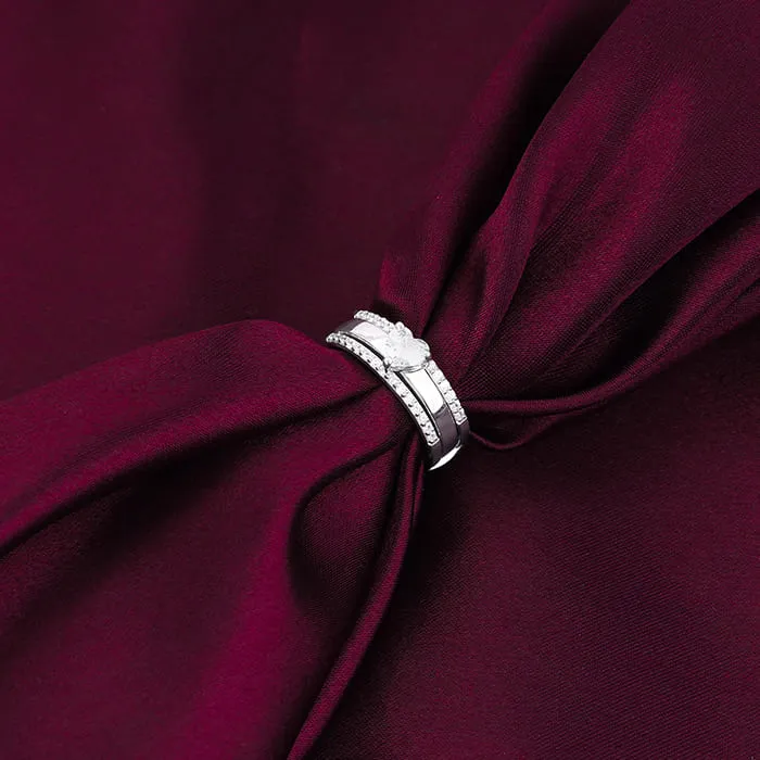 Silver Radiant Heart 2-in-1 Rings