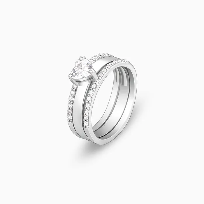 Silver Radiant Heart 2-in-1 Rings