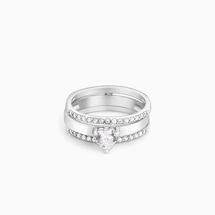 Silver Radiant Heart 2-in-1 Rings