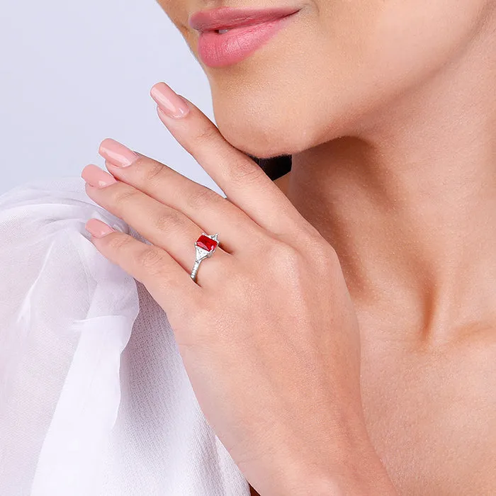 Silver Red Baguette Ring