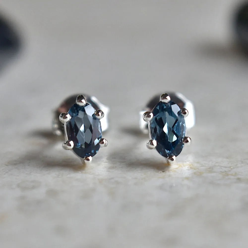 Six-Prong Oval Gemstone Stud Earrings