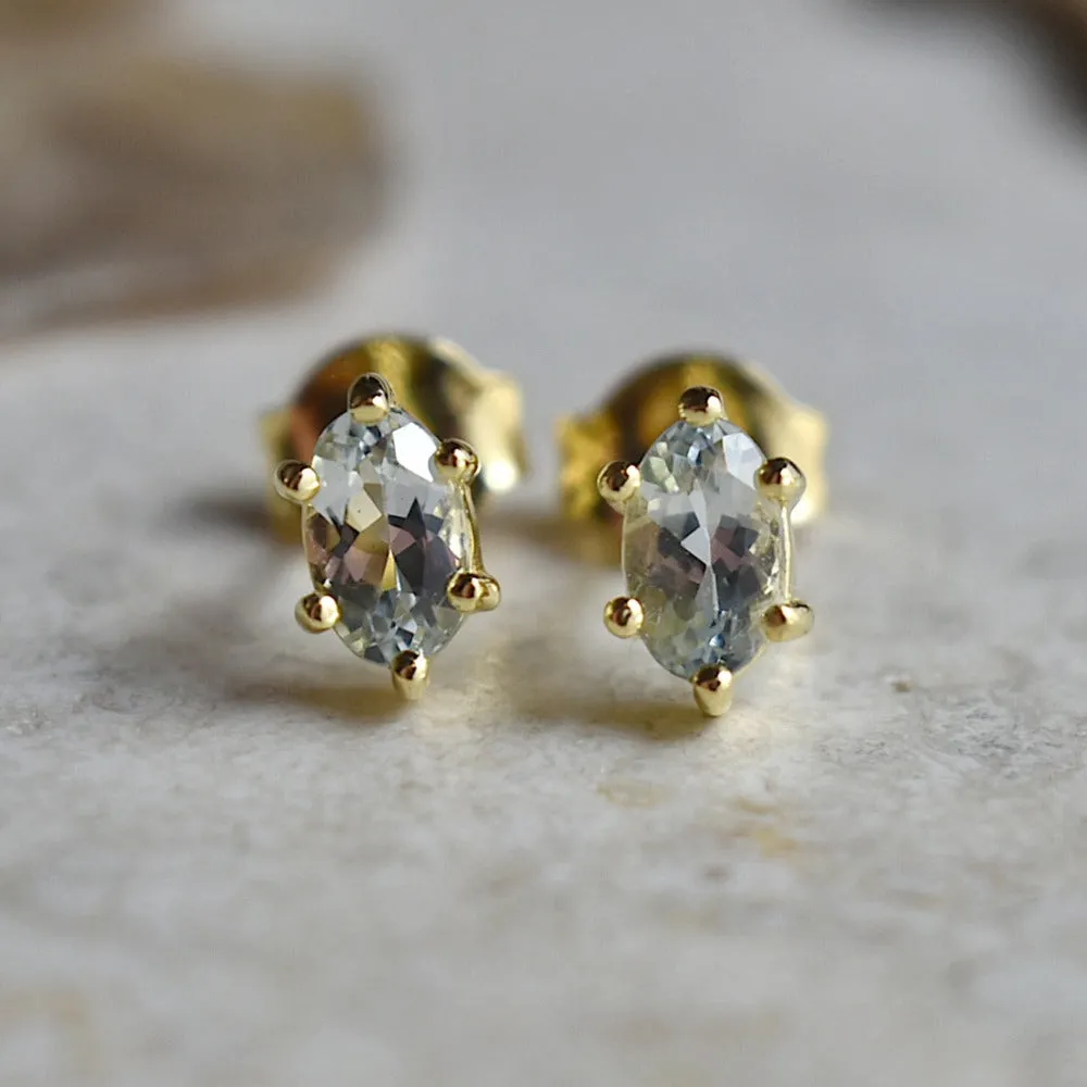 Six-Prong Oval Gemstone Stud Earrings