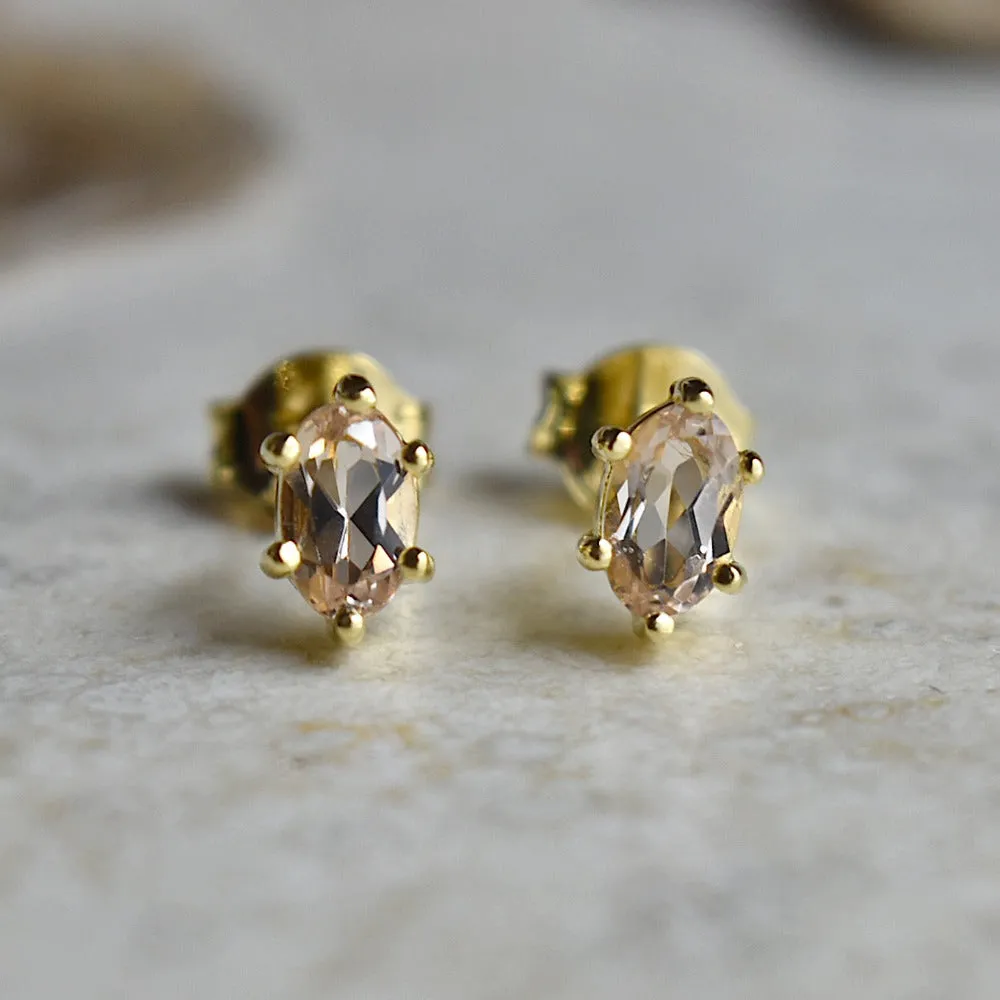 Six-Prong Oval Gemstone Stud Earrings