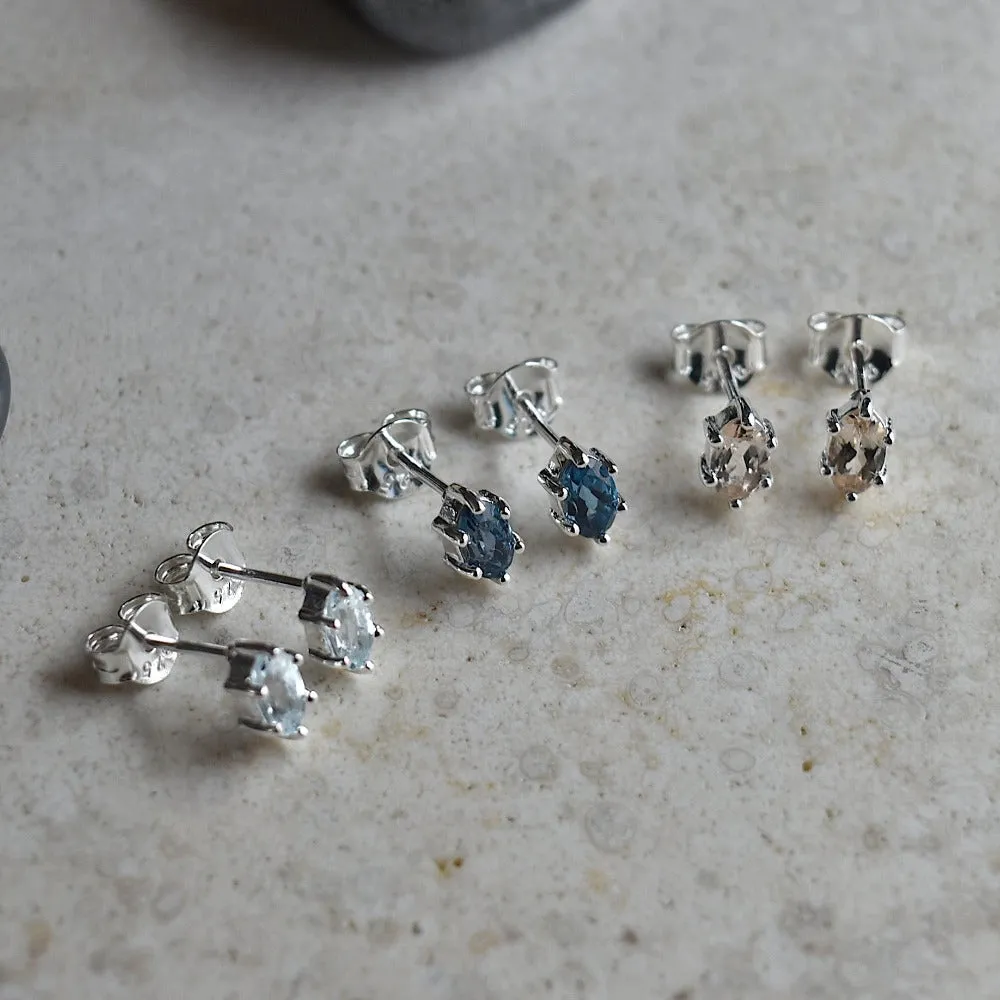 Six-Prong Oval Gemstone Stud Earrings