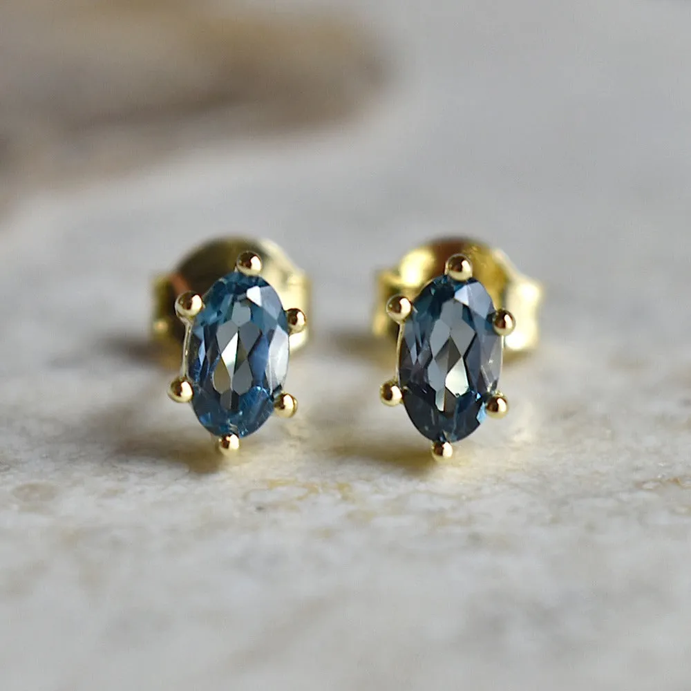 Six-Prong Oval Gemstone Stud Earrings