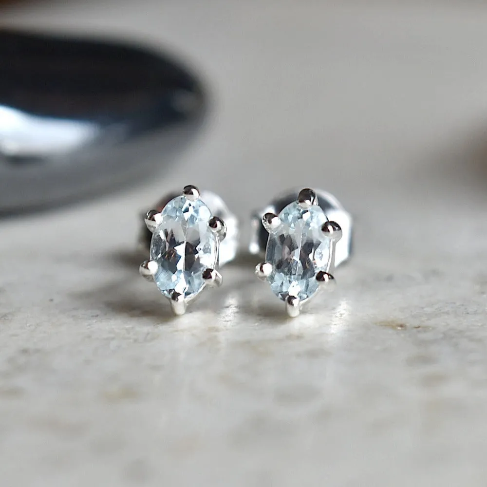 Six-Prong Oval Gemstone Stud Earrings