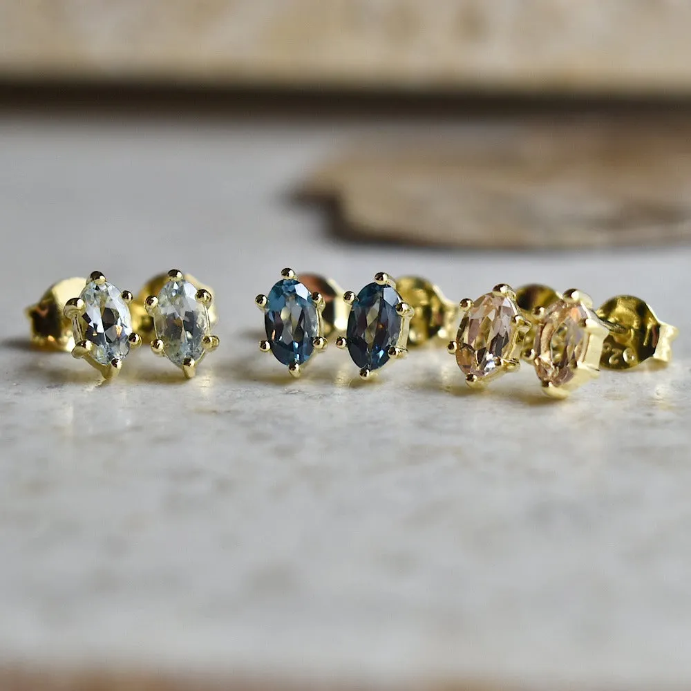 Six-Prong Oval Gemstone Stud Earrings