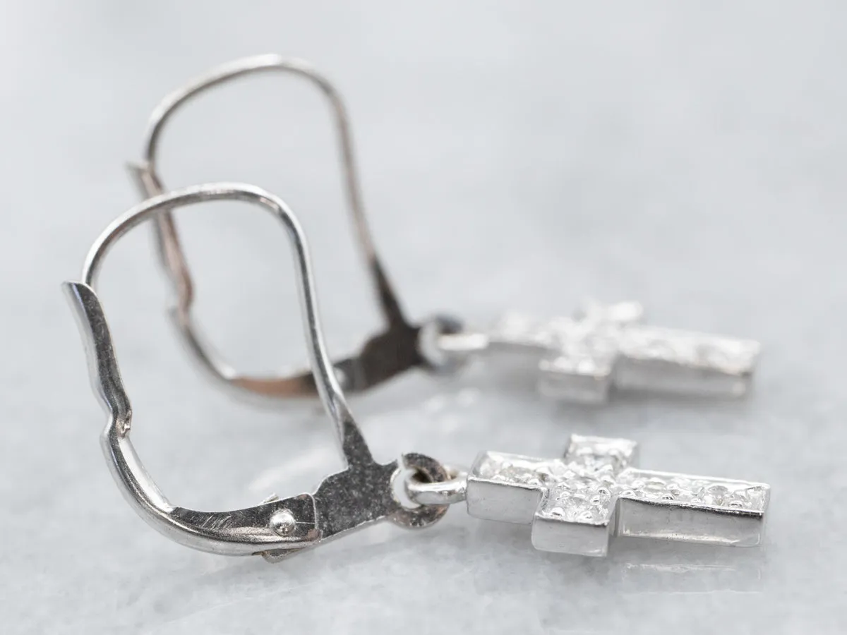 Sparkling Diamond Cross Drop Earrings