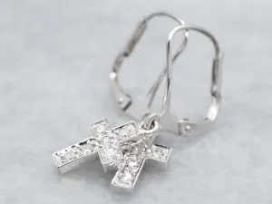 Sparkling Diamond Cross Drop Earrings