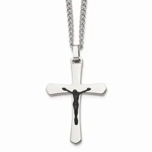 Stainless Steel Polished Cross w/Black IP Jesus Necklace