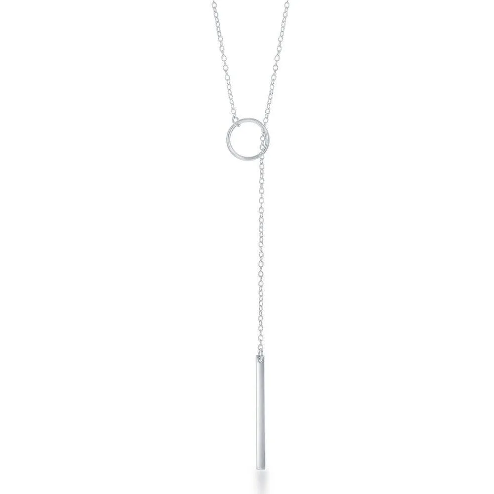 Sterling Silver Open Cricle with Vertical Hanging Bar Lariat Necklace